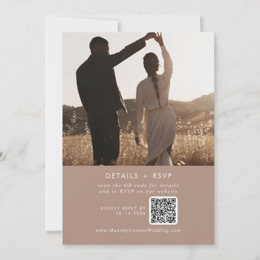 Invitation Boho Chic Neutral Taupe Photo QR Code Mariage (Dos)