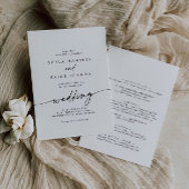 Invitation Boho Chic noir et blanc avant et arrière Mariage