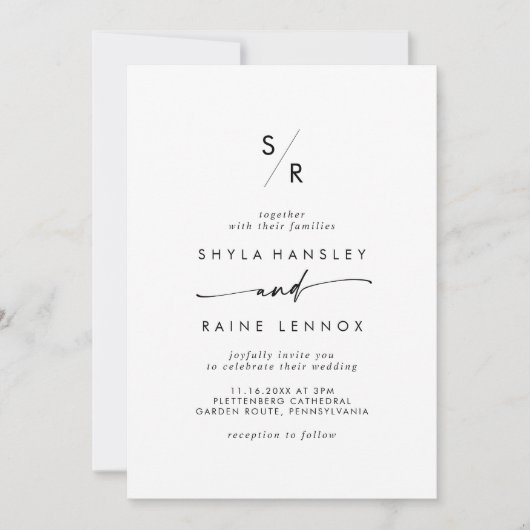 Invitation Boho Chic noir et blanc Monogramme QR Code Mariage (Devant)