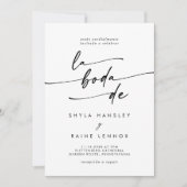 Invitation Boho Chic noir et blanc QR Code Espagnol Mariage (Devant)