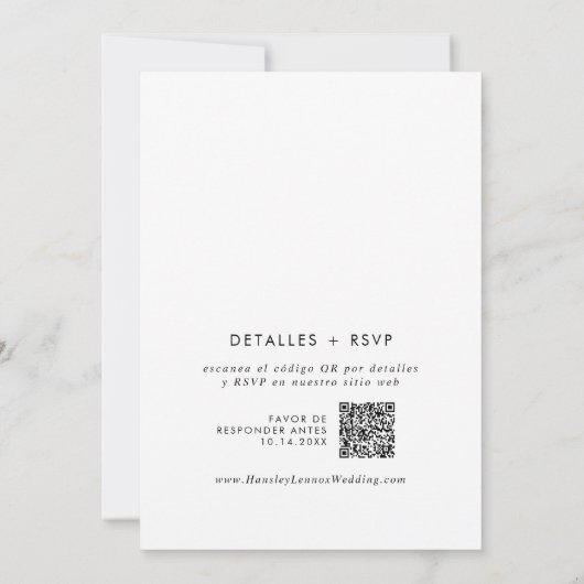 Invitation Boho Chic noir et blanc QR Code Espagnol Mariage (Dos)
