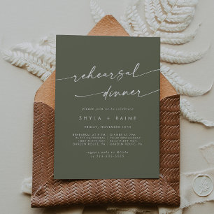 Invitation Boho Chic Olive Green Dîner de répétition Mariage