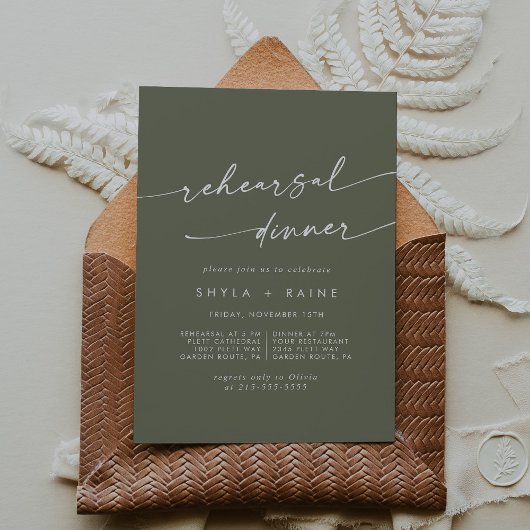 Invitation Boho Chic Olive Green Dîner de répétition Mariage