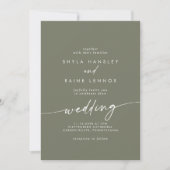Invitation Boho Chic Olive Green Mariage avant et arrière (Devant)