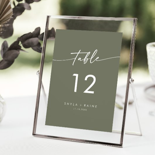 Invitation Boho Chic Olive Green Mariage Numéros de tableau
