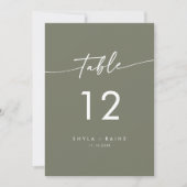 Invitation Boho Chic Olive Green Mariage Numéros de tableau (Devant)