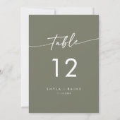 Invitation Boho Chic Olive Green Mariage Numéros de tableau (Dos)