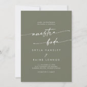 Invitation Boho Chic Olive Green Photo Mariage espagnol (Devant)