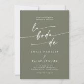 Invitation Boho Chic Olive Green QR Code Espagnol Mariage (Devant)