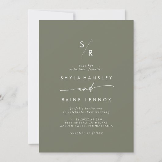 Invitation Boho Chic Olive Vert Monogramme Mariage (Devant)