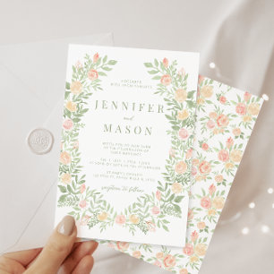 Invitation Boho chic orangé vert fleurie mariage de couronnes