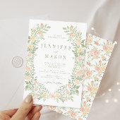 Invitation Boho chic orangé vert fleurie mariage de couronnes
