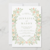 Invitation Boho chic orangé vert fleurie mariage de couronnes (Devant)