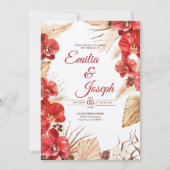Invitation Boho chic orchidée rouge mariage de automne Invita (Devant)