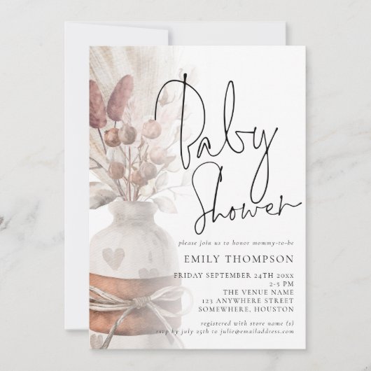Invitation Boho Chic Pampas Baby shower Script Grass (Devant)