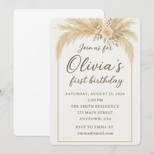 Invitation Boho Chic/Pampas Grass (Devant / Derrière)