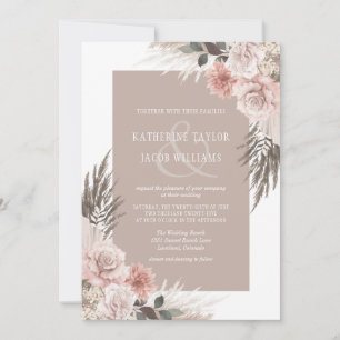 Invitation Boho Chic Pampas Grass Beige Floral Mariage