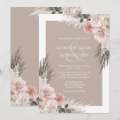 Invitation Boho Chic Pampas Grass Beige Terre Tons Mariage (Devant / Derrière)