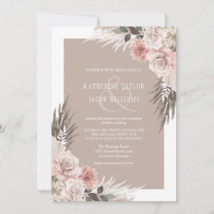Invitation Boho Chic Pampas Grass Beige Terre Tons Mariage