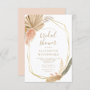 Invitation Boho Chic Pampas Grass Gold Frame Fête des mariées