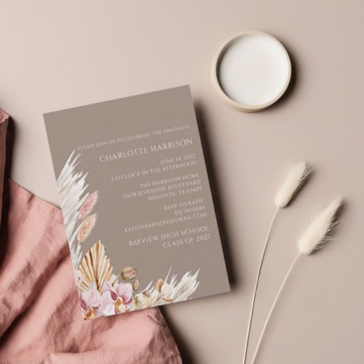 Invitation Boho Chic Pampas Grass Neutre Graduation