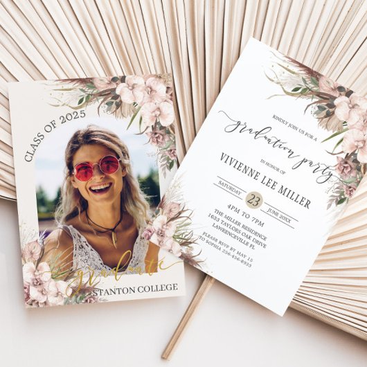Invitation Boho Chic Pampas Grass Orchid Floral Graduation