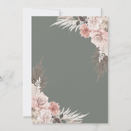 Invitation Boho Chic Pampas Grass Sage Vert Floral Mariage (Dos)