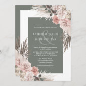 Invitation Boho Chic Pampas Grass Sage Vert Floral Mariage (Devant / Derrière)