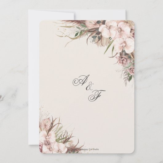 Invitation Boho Chic Pampas Orchidée en herbe Floral Arch Mar (Dos)