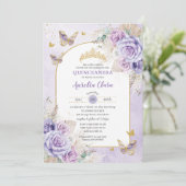 Invitation Boho Chic Pampas Purple Lilac Floral Quinceañera (Debout devant)