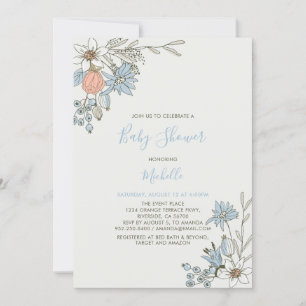 Invitation Boho chic Printemps Bleu Floral Baby Shower