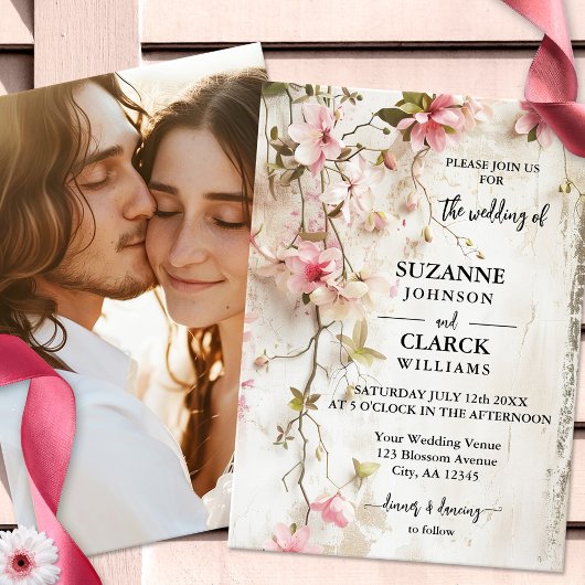 Invitation Boho Chic rose Floral Rustique Mariage