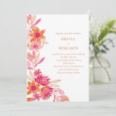Invitation Boho Chic rose Orange Floral Mariage (Debout devant)