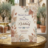 Invitation Boho Chic Roses Pampas Grass Wedding