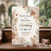 Invitation Boho Chic Roses Pampas Grass Wedding