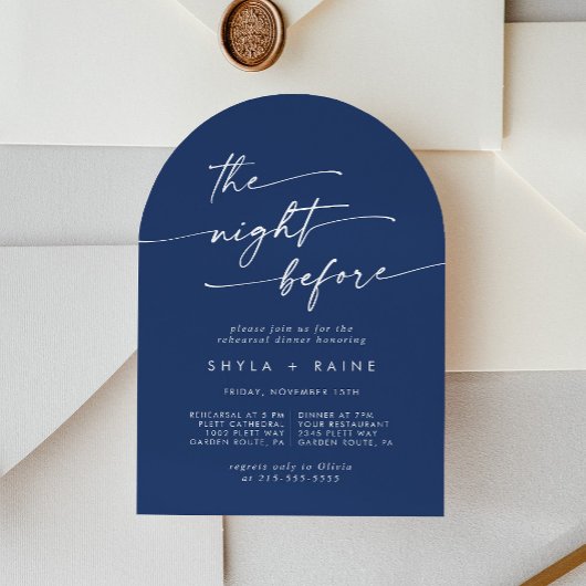 Invitation Boho Chic Royal Bleu Arc Dîner de répétition