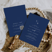 Invitation Boho Chic Royal Bleu Monogramme QR Code Mariage