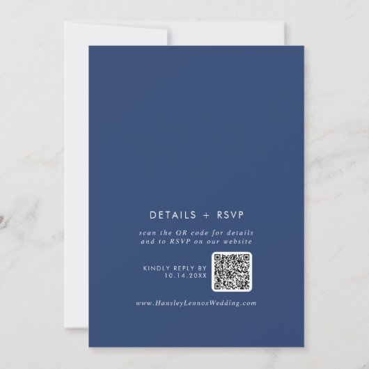 Invitation Boho Chic Royal Bleu Monogramme QR Code Mariage (Dos)