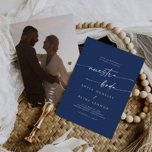 Invitation Boho Chic Royal Blue Photo Mariage espagnol