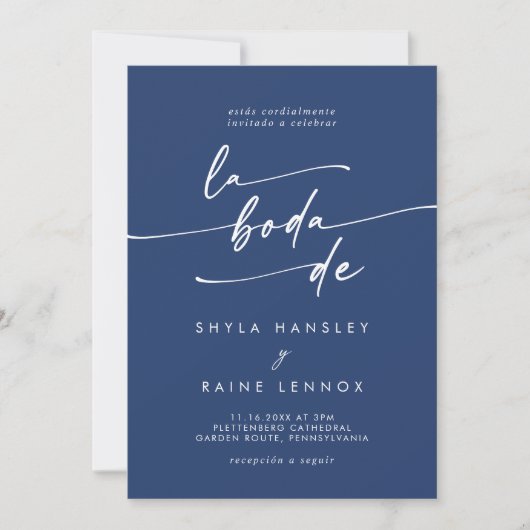 Invitation Boho Chic Royal Blue QR Code Mariage espagnol (Devant)