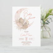 Invitation Boho chic rustique pampas baby shower lune fleurie (Debout devant)