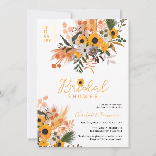 Invitation Boho chic rustique tournesol douche nuptiale (Devant)