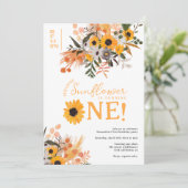 Invitation Boho chic rustique tournesols orange 1er anniversa (Debout devant)