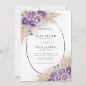 Invitation Boho Chic Rustique Violet Oval Or Elégant Mariage (Devant)