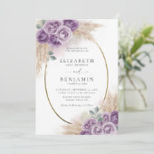 Invitation Boho Chic Rustique Violet Oval Or Elégant Mariage (Debout devant)