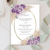 Invitation Boho Chic Rustique Violet Oval Or Elégant Mariage