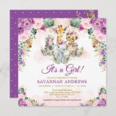 Invitation Boho Chic Safari Jungle Animaux Baby shower fille (Devant / Derrière)