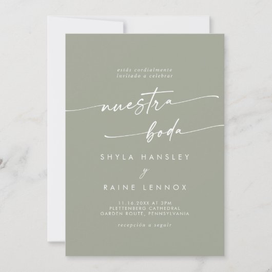 Invitation Boho Chic Sage Green Photo Mariage espagnol (Devant)