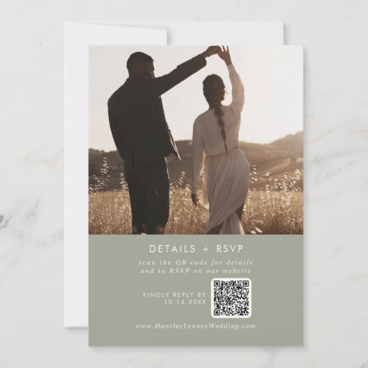 Invitation Boho Chic Sage Green Photo QR Code Mariage (Dos)