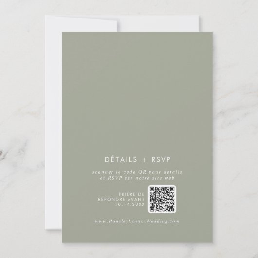 Invitation Boho Chic Sage Green QR Code Mariage français (Dos)